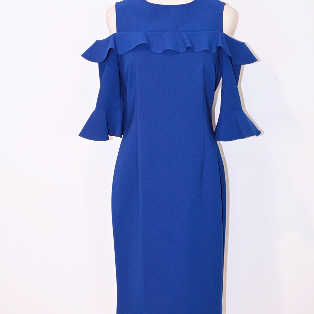 Rickie Freeman x Teri Jon Cold Shoulder Ruffle Dress Size (8)